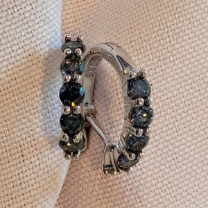Elegant S925 Sterling Silver Hoop Earrings with Bluish/Greenish Stones